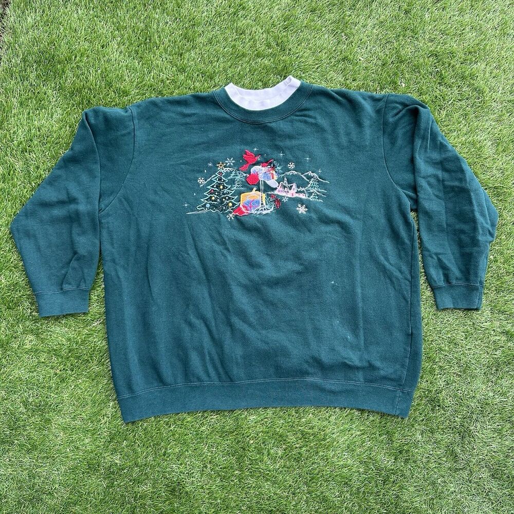 Vintage Bobbie Brooks Sweatshirt Womens XL Red Cardinal Winter Christmas Holiday